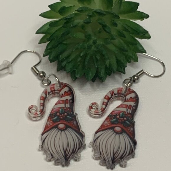 Gnome Earring, Elf Earring, Dwarf Earring, Candy Cane Earring, Christmas Earring - Picture 2 of 4